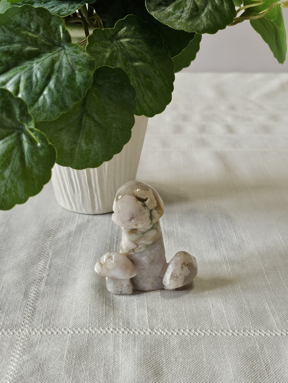 Green Flower Agate Mushroom Trio Figurine